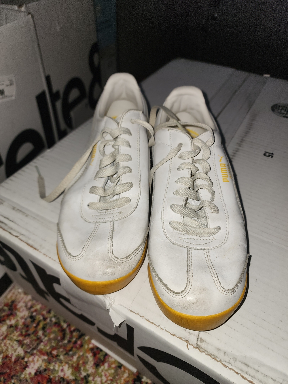 Puma White and Yellow Athletic Sneakers